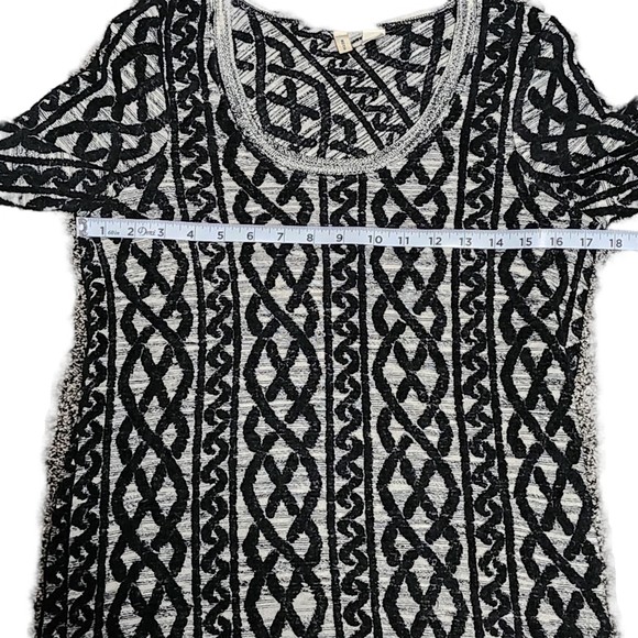 ANTHROPOLOGIE MOTH Black White Wool Blend 3/4 Sleeve Geometric Midi Dress Medium - Picture 13 of 16